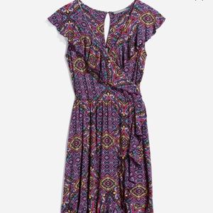 Loveappella Margo Knit Faux Wrap Dress purple size L